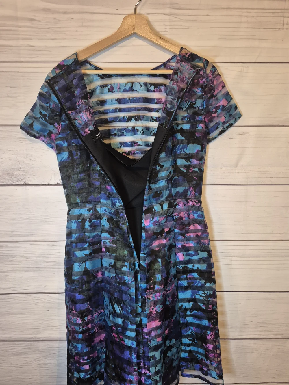 Tahari ASL Blue Multi-Color Striped Floral Burnout Fit & Flare Dress Size 6 - Picture 10 of 12